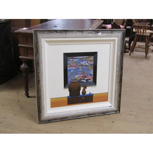 1048 - CHRIS CHAPMAN - CONTEMPORARY OIL ON BOARD, FRAUD MONET - FRAMED 60 x 60 cms