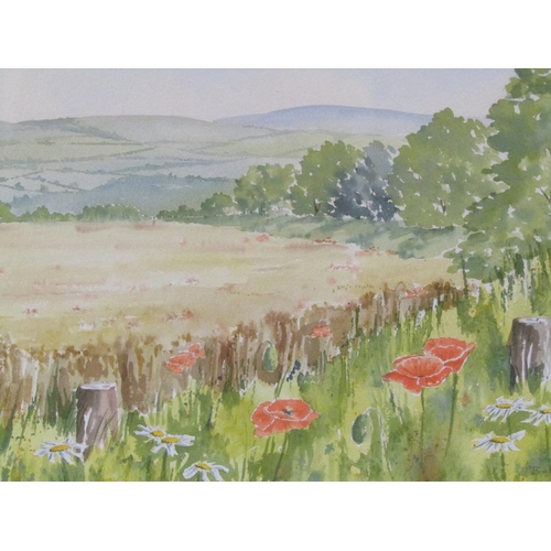 1050 - SIGNED INDISTINCTLY, EAST ANGLIAN COASTAL SCENE WATERCOLOUR 19 x 57 cms TOGETHER WITH A SUMMER LANDS... 