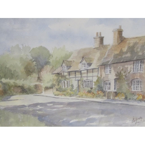 1082 - R OGRADY 1940 - TIMBERED COTTAGES, SIGNED WATERCOLOUR, F/G, 25CM X 32CM