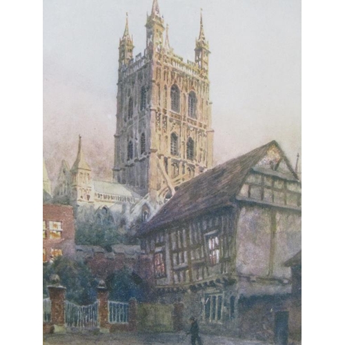 1086 - F/G WATERCOLOUR - GLOUCESTER CATHEDRAL, 14CM X 10CM; WATERCOLOUR OF CHURCH INTERIOR