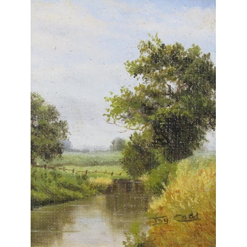 1088 - JOY CODD - PAIR, F/G MINIATURE OIL ON BOARD, AUTMUN PLOUGHING & RIVERSCAPE, EACH APPROX. 10CM X 7CM