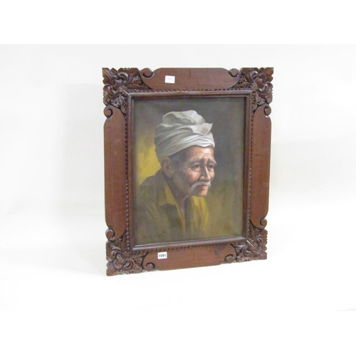 1091 - SIGNED INDISTINCTLY - PORTRAIT OF AN ORIENTAL GENTLEMAN, OIL ON CANVAS, FRAMED, 49CM X 39CM