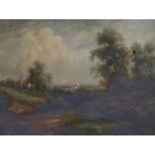 1092 - SIGNED INDISTINCTLY 19C - LANDSCAPE WITH TWO FIGURES IN THE FOREGROUND, F/G, 28CM X 38CM