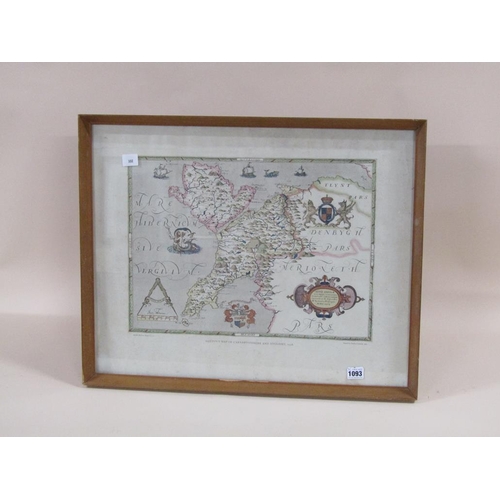 1093 - FRAMED COLOURED MAP OF CARMARNSHIRE AND ANGLESEA, F/G, 35CM X 48CM