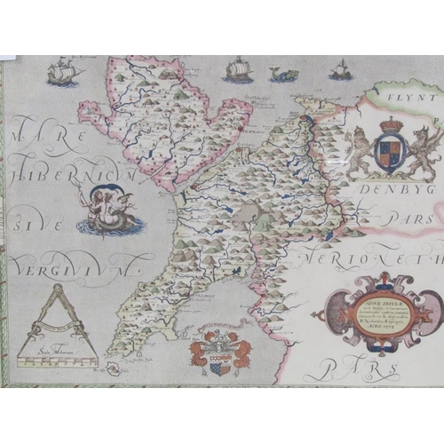 1093 - FRAMED COLOURED MAP OF CARMARNSHIRE AND ANGLESEA, F/G, 35CM X 48CM