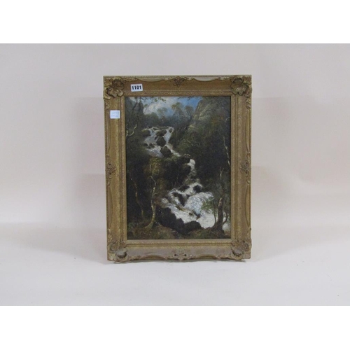 1101 - UNSIGNED - ON BACK THE REVERAND C M ALISTAIR 1895, THE FALL OF LODORE, OIL ON PANEL, FRAMED, 40CM X ... 