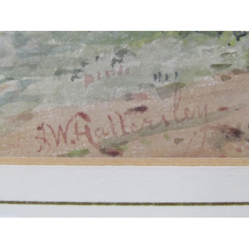 1102 - F W HATTERSLEY - SHEPHERD WITH HIS FLOCK PASSING A COTTAGE,SIGNED WATERCOLOUR, F/G, 25CM X 34CM