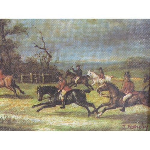 1103 - J FENNELEY - HUNTING SCENE, SIGNED OIL ON CANVAS, FRAMED