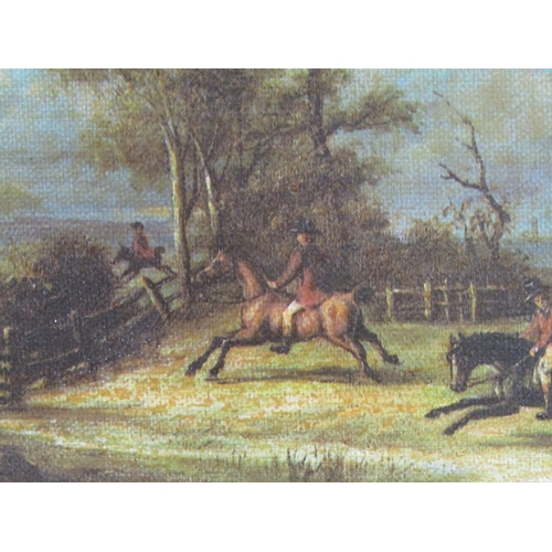 1103 - J FENNELEY - HUNTING SCENE, SIGNED OIL ON CANVAS, FRAMED