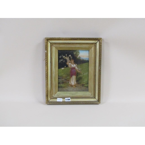 1106 - UNSIGNED LATE 19C/EARLY 20C - PORTRAIT OF A LADY IN A RURAL SETTING, OIL ON CANVAS, FRAMED, 25CM X 1... 