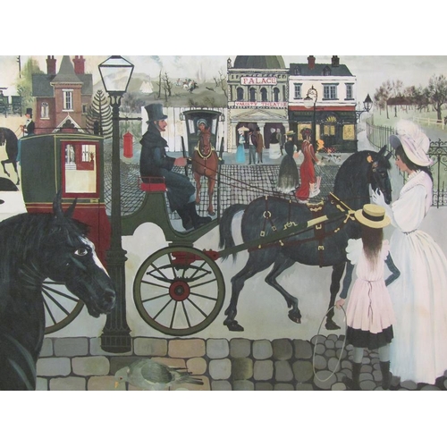 1108 - PERRY 66 - THE BLACK BEAUTY, OIL ON BOARD, FRAMED, 113CM X 188CM