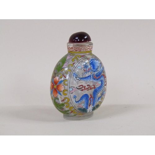 1341 - ORIENTAL GLASS DECORATED SCENT BOTTLE AND STOPPER