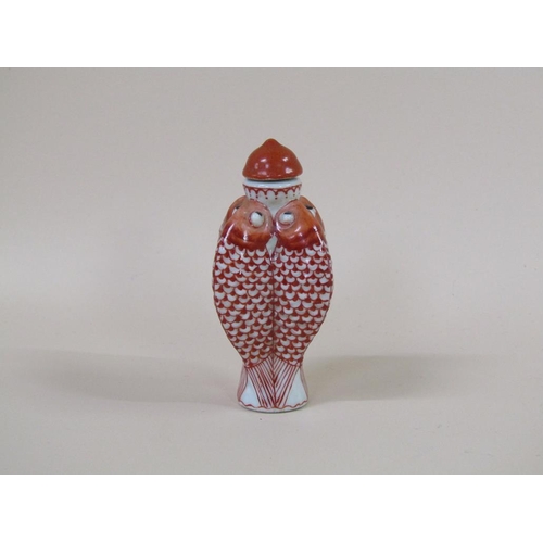 1344 - ORIENTAL CHINA FISH SCENT BOTTLE AND STOPPER