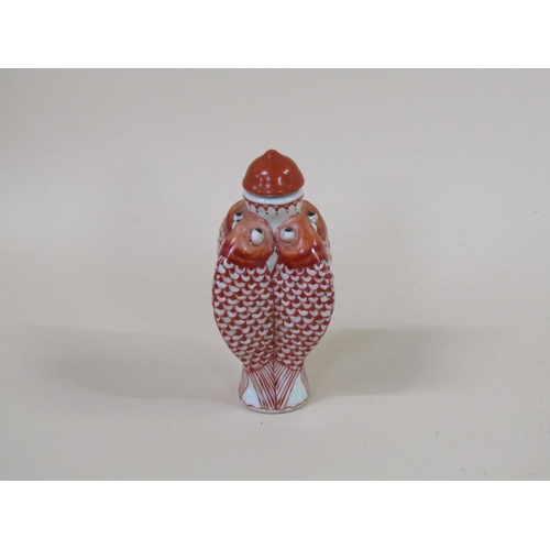 1344 - ORIENTAL CHINA FISH SCENT BOTTLE AND STOPPER