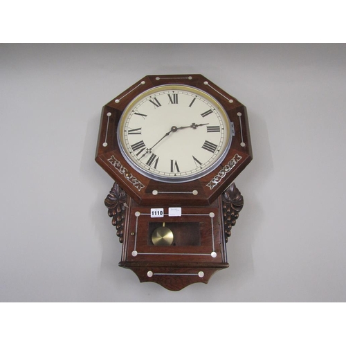 1110 - VICTORIAN ROSEWOOD MOTHER OF PEARL INLAID CLOCK, 41cms W