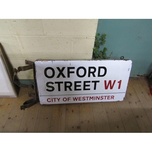 1112 - ENAMEL STREET SIGN - OXFORD STREET W1, CITY OF WESTMINSTER WITH BRACKET, 92cms W