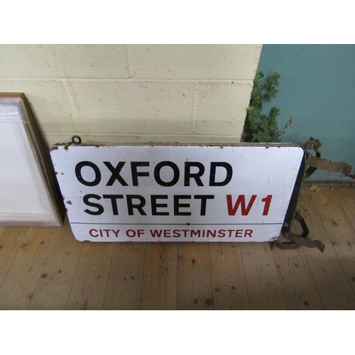 1112 - ENAMEL STREET SIGN - OXFORD STREET W1, CITY OF WESTMINSTER WITH BRACKET, 92cms W