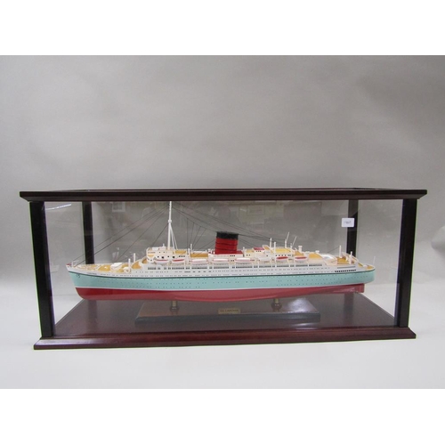 1113 - HAND BUILT MODEL OF SHIP SS CARONIA, CASE 96cms W