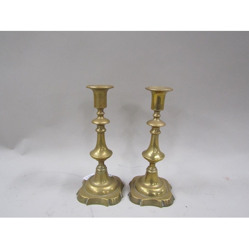 1164 - PAIR OF ANTIQUE BRASS CANDLESTICKS 27cms H