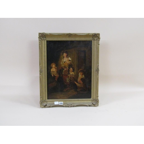 1000 - UNSIGNED 19C - MOTHER WITH HER FAMILY OF FIVE CHILDREN, OIL ON CANVAS, FRAMED, 46CM X 35CM