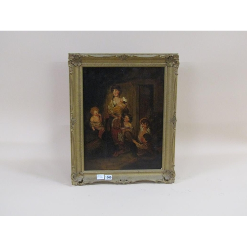 1000 - UNSIGNED 19C - MOTHER WITH HER FAMILY OF FIVE CHILDREN, OIL ON CANVAS, FRAMED, 46CM X 35CM