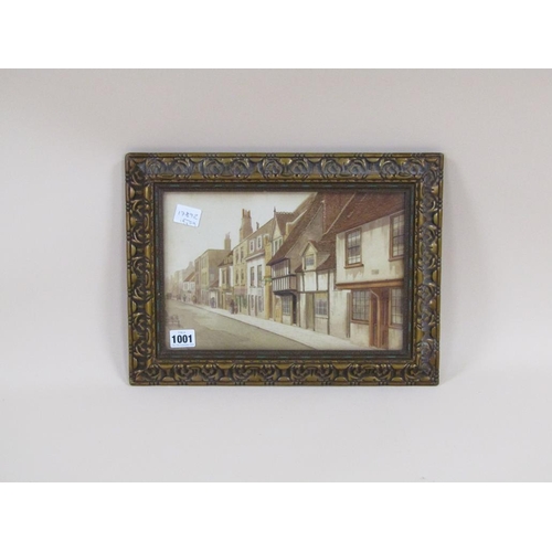 1001 - SIGNED IN MONO - LATE 19C STREET SCENE, SIGNED WATERCOLOUR, F/G, 19CM X 29CM