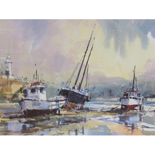 1003 - RAY BALKWILL - PASSING SHOWER, ST IVES HARBOUR, SIGNED WATERCOLOUR, F/G, 36CM X 54CM