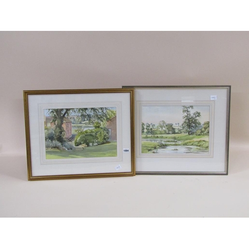 1004 - ROGER CORFE 91 - HOMES NEAR THE RIVER, SIGNED AND DATED WATERCOLOUR, F/G, 26CM X 36CM; ONE OTHER