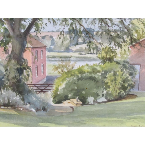 1004 - ROGER CORFE 91 - HOMES NEAR THE RIVER, SIGNED AND DATED WATERCOLOUR, F/G, 26CM X 36CM; ONE OTHER