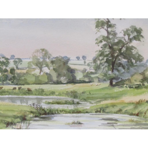 1004 - ROGER CORFE 91 - HOMES NEAR THE RIVER, SIGNED AND DATED WATERCOLOUR, F/G, 26CM X 36CM; ONE OTHER