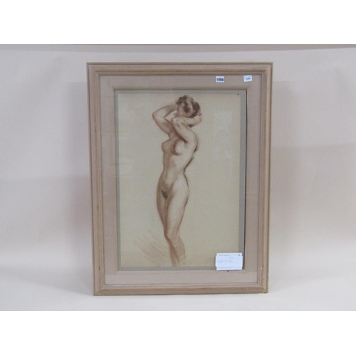 1008 - SIGNED INDISTINCTLY - PORTRAIT OF A NUDE FEMALE, WATERCOLOUR, F/G, 68CM X 48CM