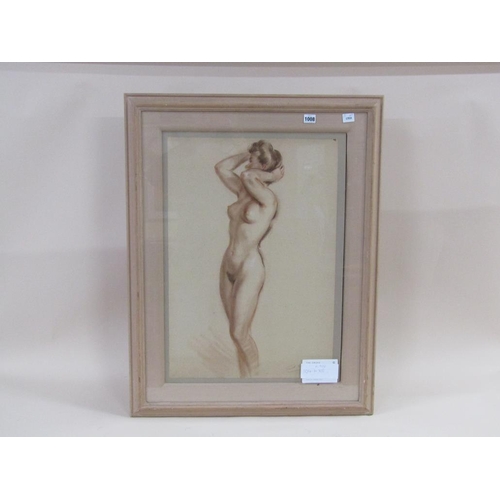 1008 - SIGNED INDISTINCTLY - PORTRAIT OF A NUDE FEMALE, WATERCOLOUR, F/G, 68CM X 48CM