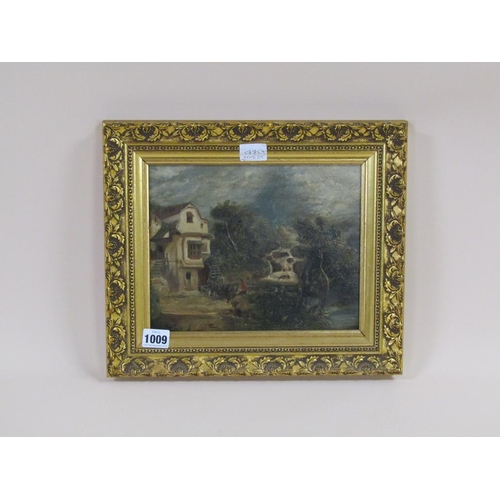 1009 - SIGNED INDISTINCTLY DATED 1896 - THE WATERMILL, OIL ON BOARD, FRAMED, 20CM X 25CM