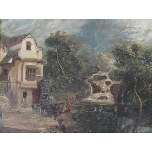 1009 - SIGNED INDISTINCTLY DATED 1896 - THE WATERMILL, OIL ON BOARD, FRAMED, 20CM X 25CM