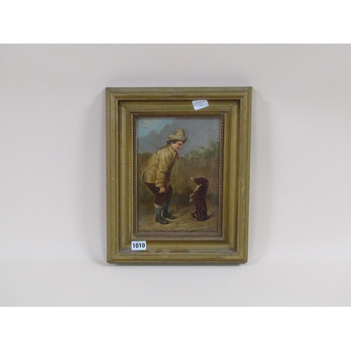 1010 - UNSIGNED LATE 19C/EARLY 20C - HIS MASTERS GOOD FRIEND, OIL ON BOARD, FRAMED, 25CM X 17CM