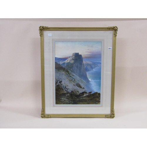 1011 - SIGNED WRIGHT (POSSIBLY RICHARD HENRY WRIGHT 1857/1930) - SHEEP ON A ROCKY CLIFF, SIGNED WATERCOLOUR... 