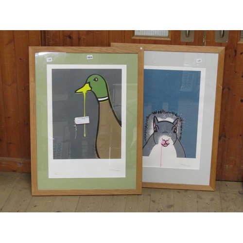 1014 - SIGNED INDISTINCTLY - LIMITED EDITION PRINT 12/15, THE DUCK & SQUIRREL, BOTH F/G, 53CM X 40CM