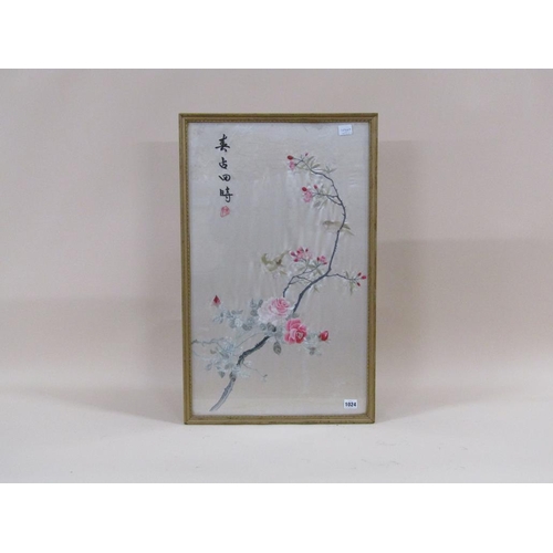 1024 - JAPANESE SILKWORK PANEL WITH SCRIPT, F/G, 70CM X 42CM