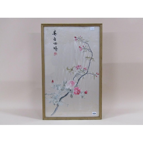 1024 - JAPANESE SILKWORK PANEL WITH SCRIPT, F/G, 70CM X 42CM