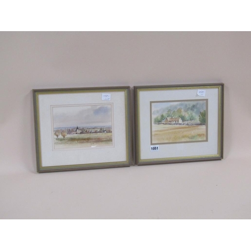 1051 - DAVID RUST, PAIR COTSWOLD COTTAGE AND CHURCH ON THE COMMON, SIGNED WATERCOLOURS EACH APPX 14 x 20 cm... 