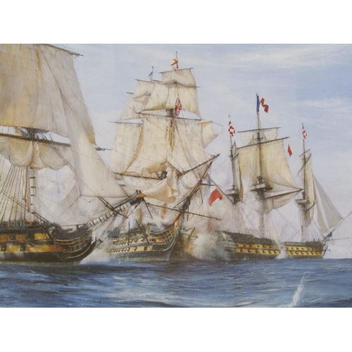 1052 - ROBIN BROOKS - THE DEFINING MOMENT TRAFALGAR 1805, F/G COLOURED PRINT, 45CM X 69CM