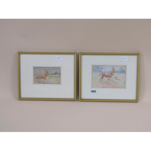 1053 - HEINRICH EGERSDORFER - PAIR, THE WATERBOK AND FLAMINGOS & ANTELOPE AND CALF, F/G WATERCOLOURS, SIGNE... 