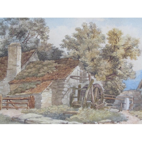 1057 - UNSIGNED LATE 19C/EARLY 20C - THE OLD WATERMILL & FARMYARD CONSTRUCTION, WATERCOLOURS, F/G, 15CM X 2... 