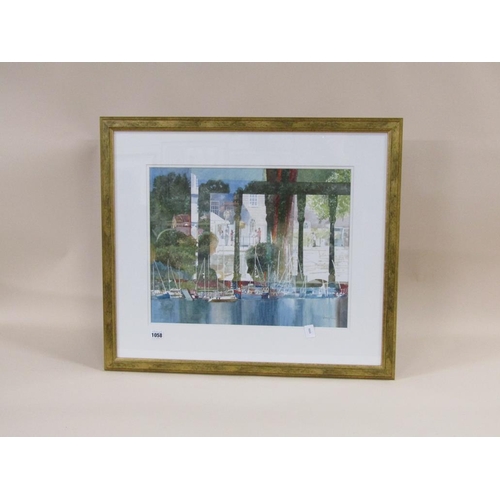 1058 - HARRY PRICE - CONTEMPORARY RIVERBOATS WITH RIVERSIDE HOMES BEYOND, SIGNED WATERCOLOUR, F/G, 39CM X 4... 