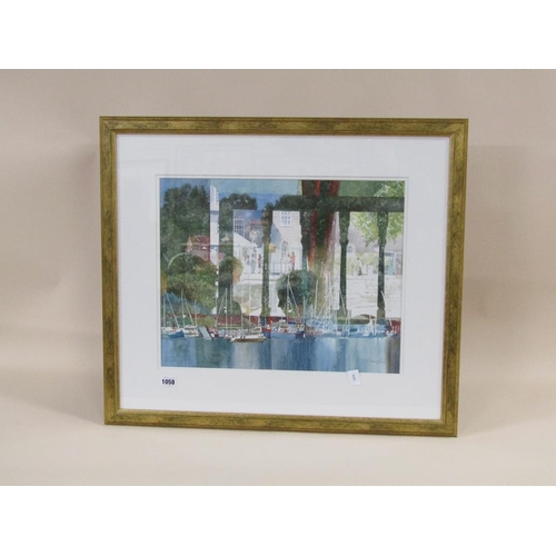 1058 - HARRY PRICE - CONTEMPORARY RIVERBOATS WITH RIVERSIDE HOMES BEYOND, SIGNED WATERCOLOUR, F/G, 39CM X 4... 