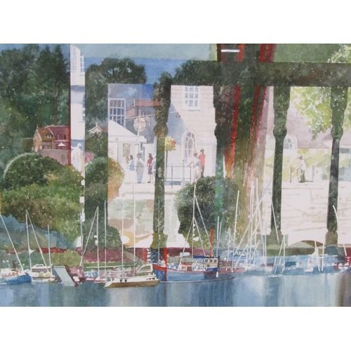 1058 - HARRY PRICE - CONTEMPORARY RIVERBOATS WITH RIVERSIDE HOMES BEYOND, SIGNED WATERCOLOUR, F/G, 39CM X 4... 