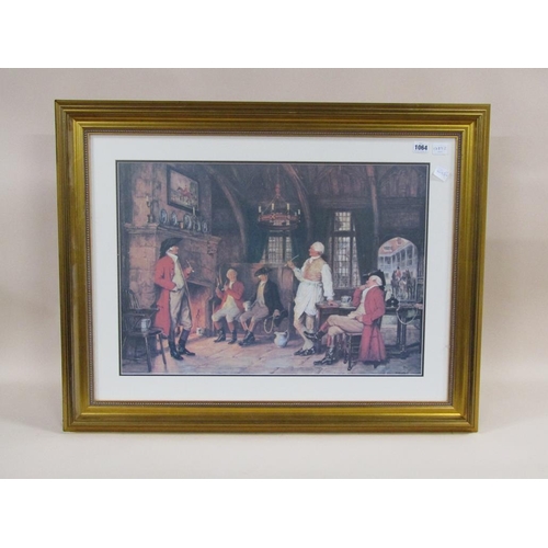 1064 - FRAMED COLOURED PRINT - GEORGIAN GENTLEMAN ENJOYING THE INN, F/G, 44CM X 66CM