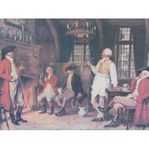 1064 - FRAMED COLOURED PRINT - GEORGIAN GENTLEMAN ENJOYING THE INN, F/G, 44CM X 66CM