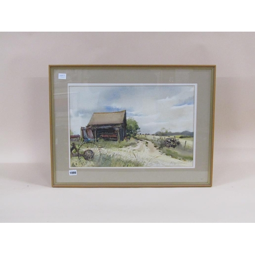 1066 - HARRY SHELDON - CASTLE HILL FARM, BERKHAMSTED, SIGNED WATERCOLOUR, F/G, 34CM X 50CM