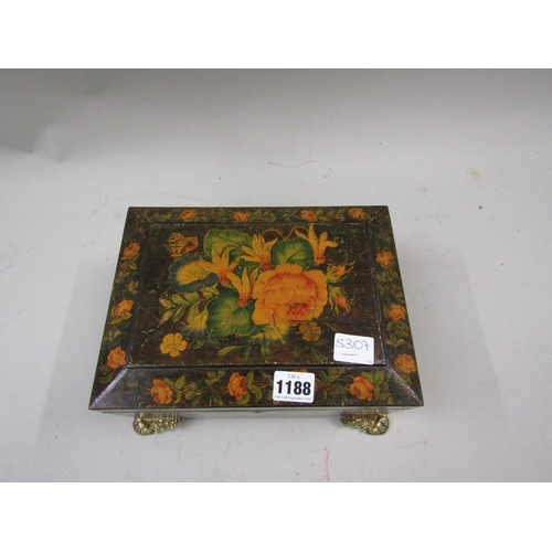 1188 - 19c JEWELLERY BOX WITH FLORAL AND INSET DECORATION 26cms W